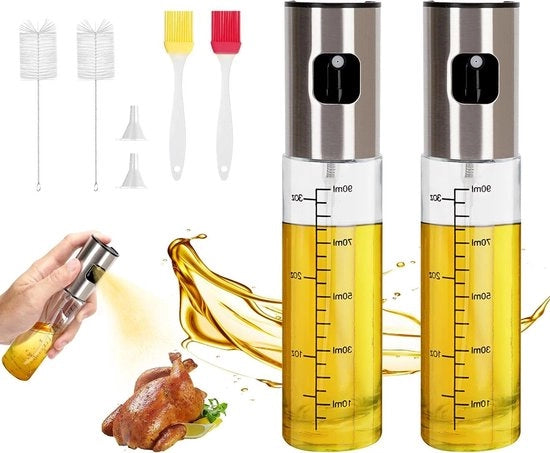 Due spray per olio - ideale per cucina e insalate - 2 x 100 ml flaconi di olio con sistema di spruzzo per olio e aceto - accessorio da cucina con funzione di spruzzo.