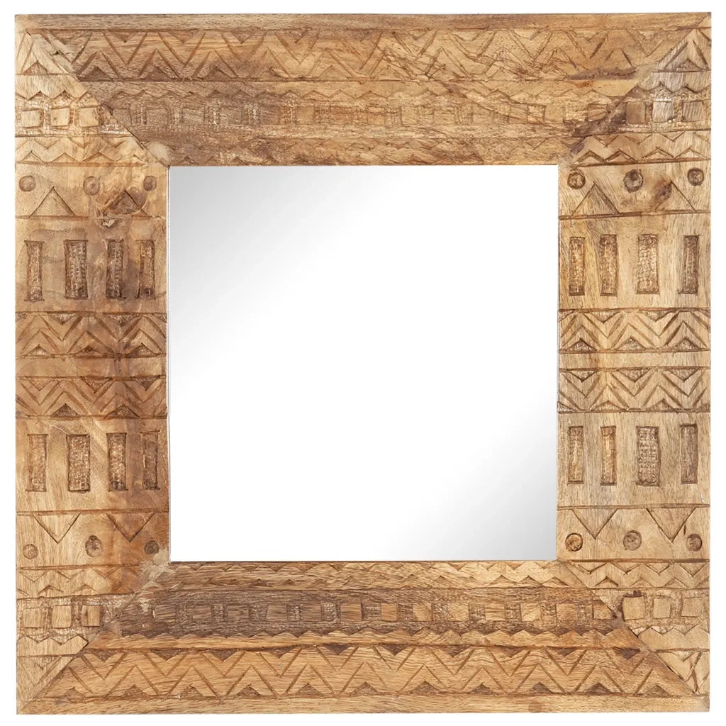 Specchio Intagliato a Mano Bianco 50x50x2,5cm in Legno di Mango 321647