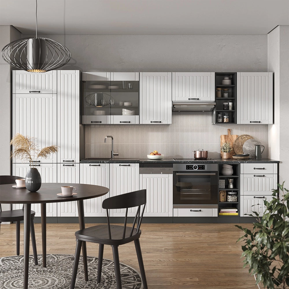 Cucina componibile Fame-Line Bianco rustico/Antracite 355 cm, PL Antracite Vicco