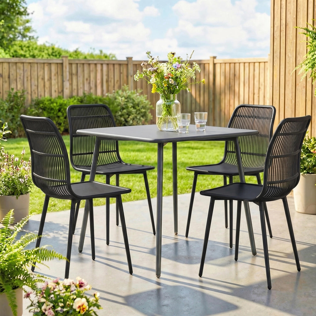 Sedie da Pranzo per Esterni Set da 4, Sedie da Giardino con Schienale Fessurato, Nero
