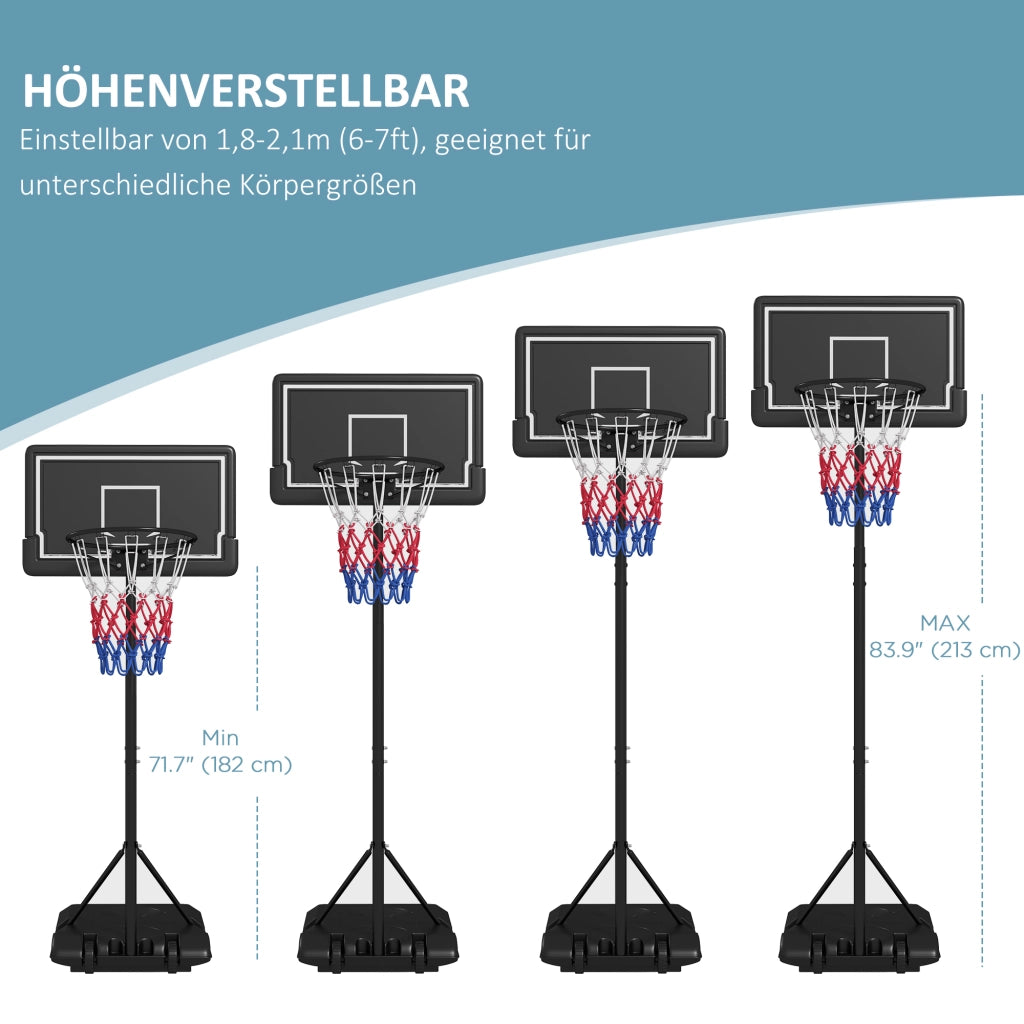 Cestino da Basket Regolabile in Altezza ¨C zephmum ¨C Nero, Metallo, 182-213 cm