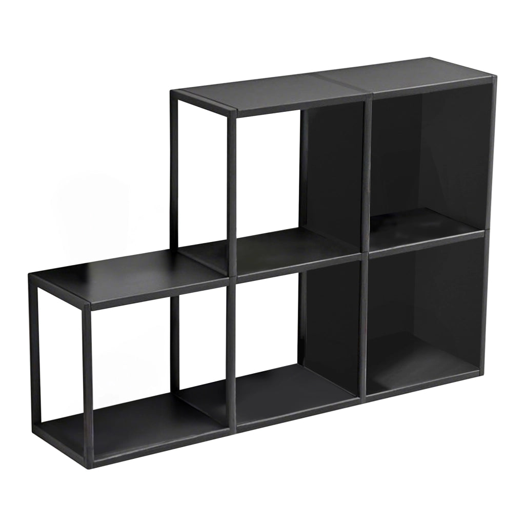 Set Nostened di 5 Mensole da Muro 28 x 28 x 20 cm con Pannello Posteriore e Laterale in Acciaio - Nero [en.casa]