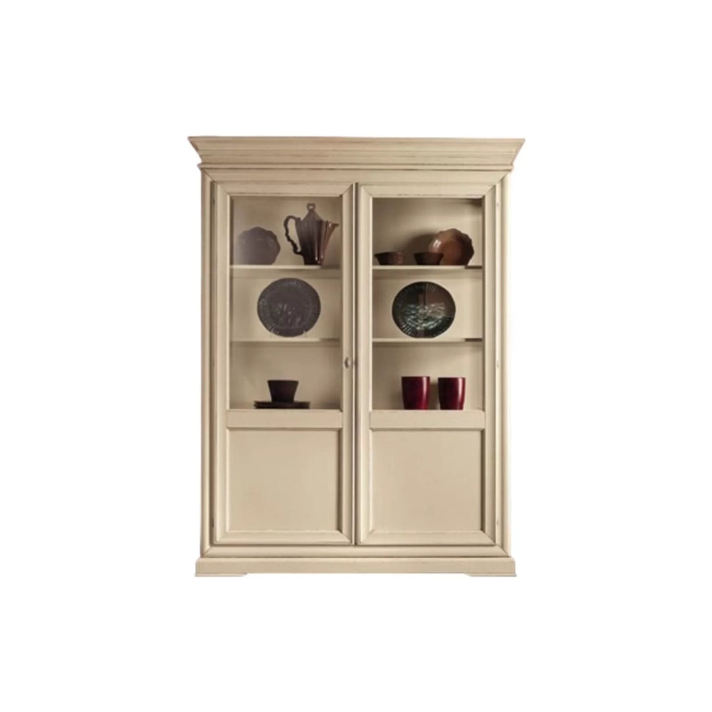 Vetrina shabby in legno 2 porte  smontabile avorio l.145 p.50 h.215 - Mobili 2G