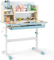 Scrivania per Bambini 3+ Anni Regolabile in Altezza 50-73 cm, Blu | Scrivania da Studio con Piano Inclinabile 60°, Scrittoio Cameretta con Scaffale, Cassetto, Portapenne e Righello