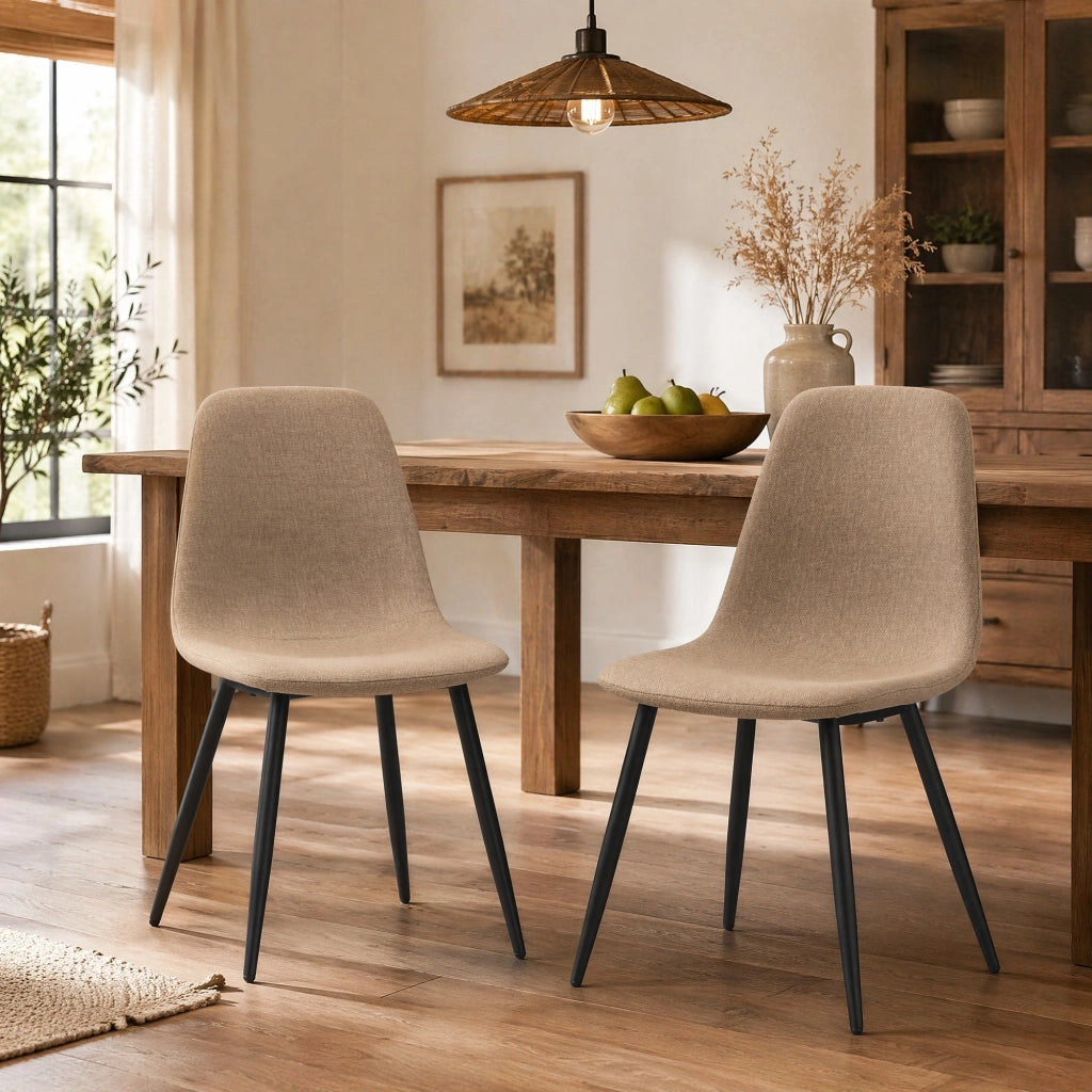 Sedia da Pranzo Set da 2 con Design Minimalista Nordico, per Sala da Pranzo o Cucina, in Tessuto e Metallo, Marrone