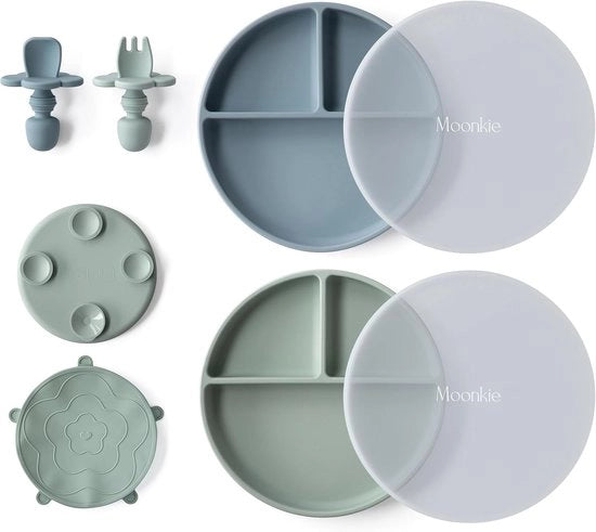 Set di Bordi in Silicone Sicuri e Duraturi per Bambini con Zanzariere, Forchette e Cucchiai