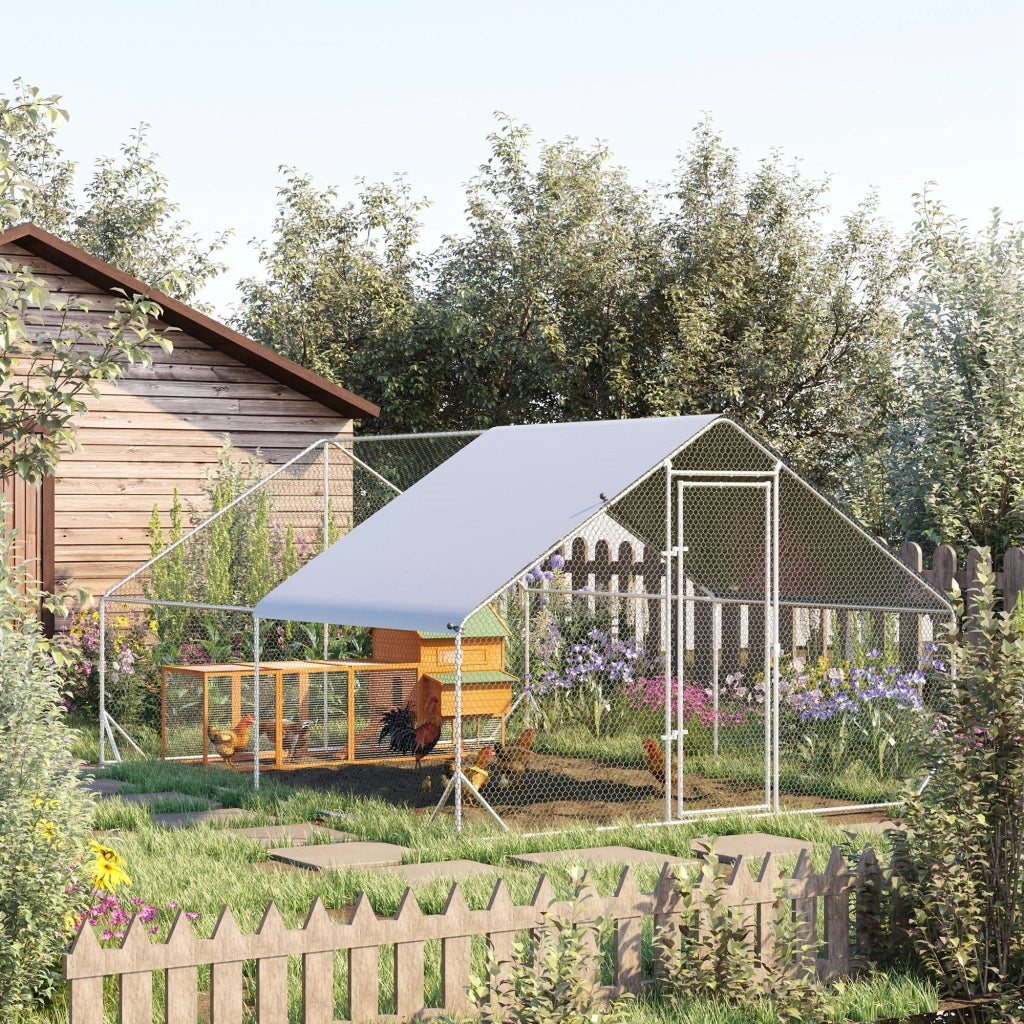 EasyComfort Pollaio da Giardino con Telaio Zincato, Copertura Impermeabile e Rete Esagonale, 3x4x2 m, Argento