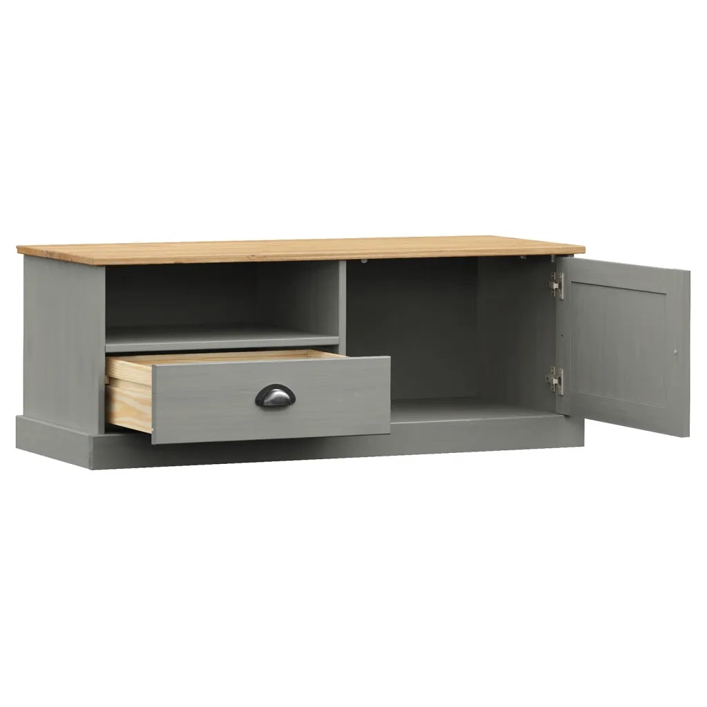Mobile Porta TV VIGO Grigio 106x40x40 cm Legno Massello di Pino 353177