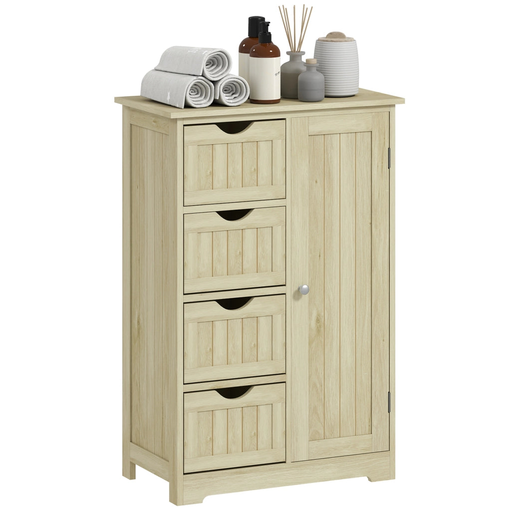 Armadietto Bagno Stretto con Cassetti e Ripiano Regolabile ¨C zephmum ¨C Legno Naturale 56x30x83 cm