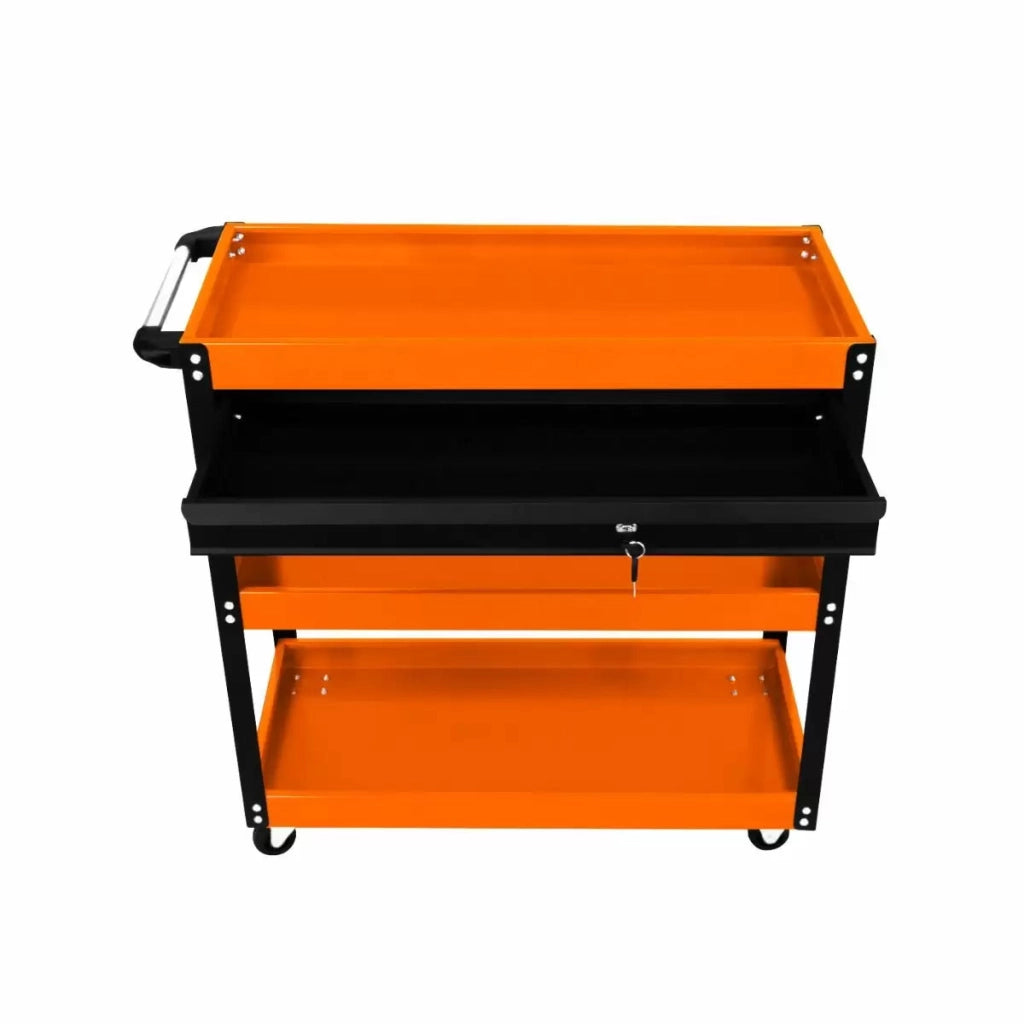 Carrello Portautensili per Officine 3 Ripiani 81,4x79x36,4 cm in Acciaio Arancione