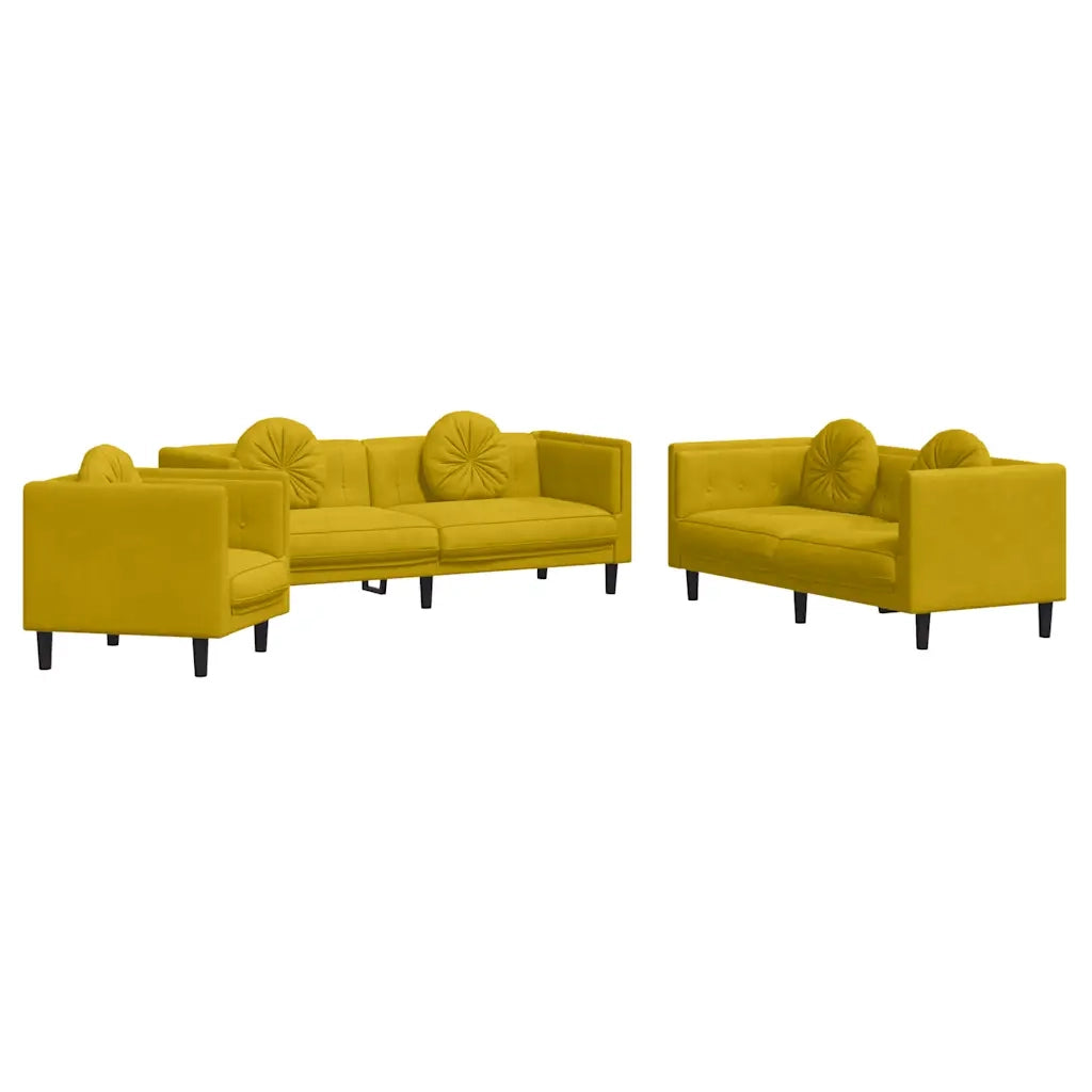 Set di Divani 3 pz con Cuscini Giallo in Velluto 3209253