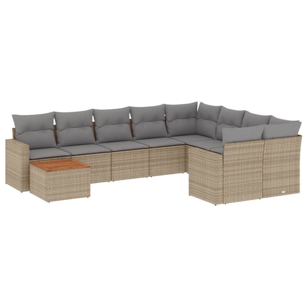 Set Divano da Giardino 10 pz con Cuscini Beige in Polyrattan