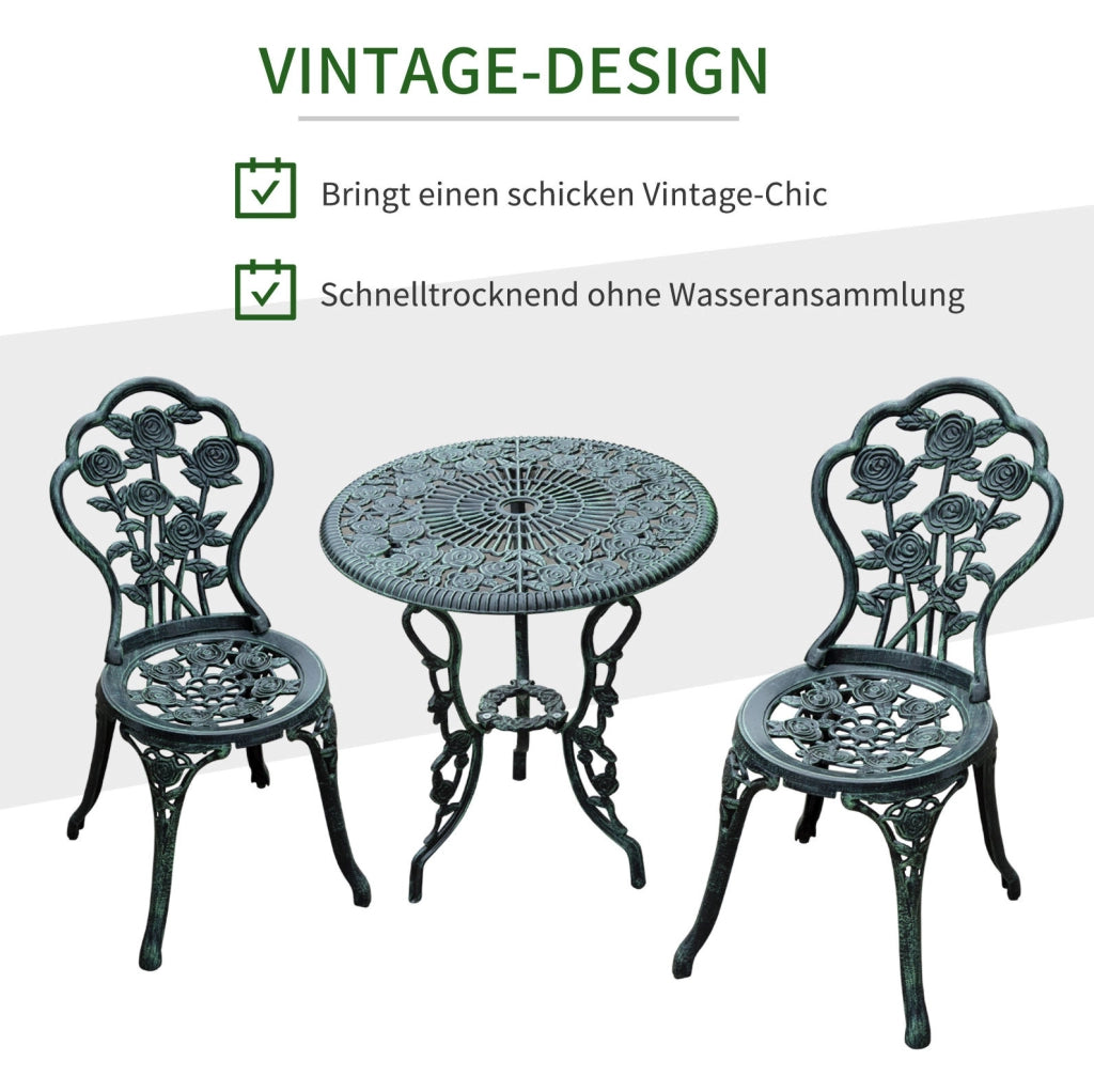 Set bistrot da giardino 3 pezzi verde antico in alluminio