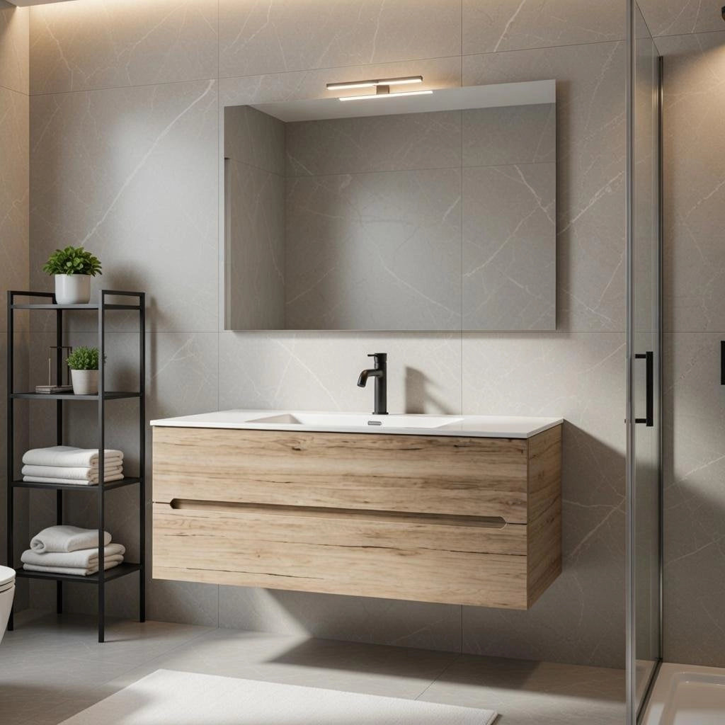 Composizione mobile bagno sospeso con cassetti cm 90 mod. TALIA - Rovere Nodi