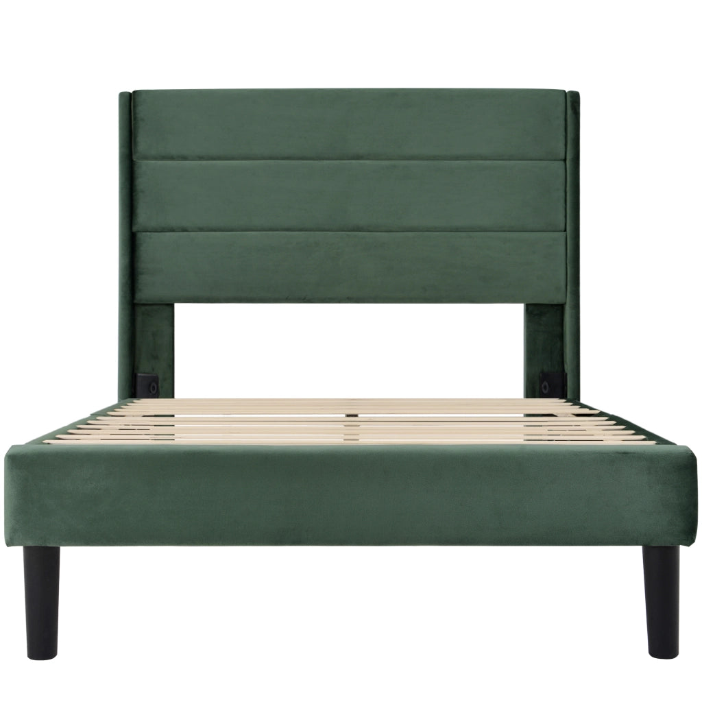 Letto singolo imbottito – 90x200 cm – rete testiera design moderno – velluto verde