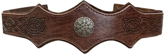 Cintura per capelli adattabile - Cappello per capo vichingo/renaisance - Materiale PU - colore marrone scuro - Comodo - Disegno unico