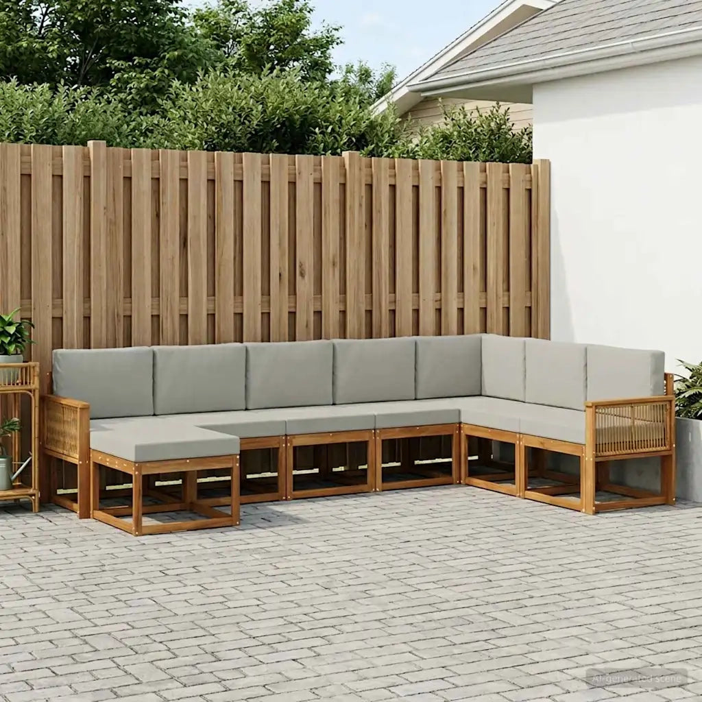 Set di divani da esterno 8 pz Naturale e Grigio Chiaro 3385457