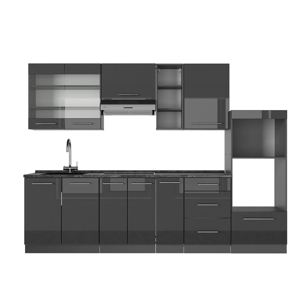 Cucina componibile Fame-Line Antracite lucido/Antracite 280 cm, PL Antracite Vicco
