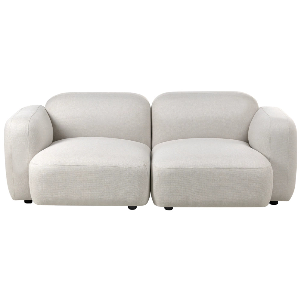 Divano a 3 posti in tessuto beige chiaro con schienale imbottito e gambe in legno anteriori con tappi Soggiorno scandinavo