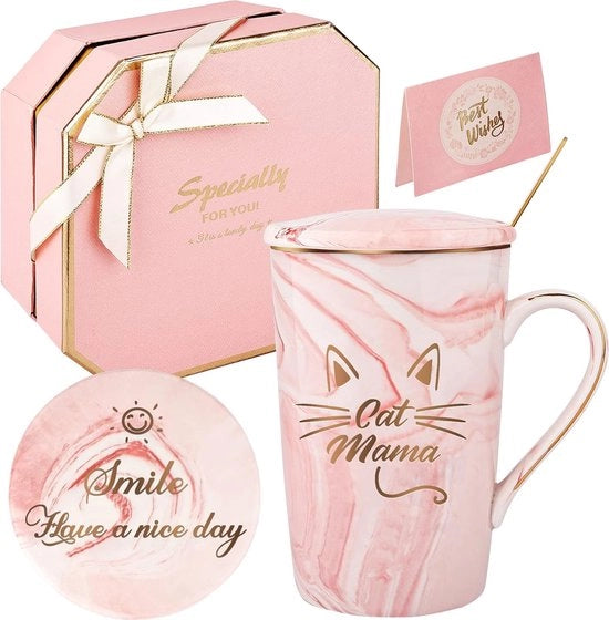 Cadeau per la Mamma dei Gatti 420 ml con Set di Regalo (Mamma dei Gatti Rosa)
