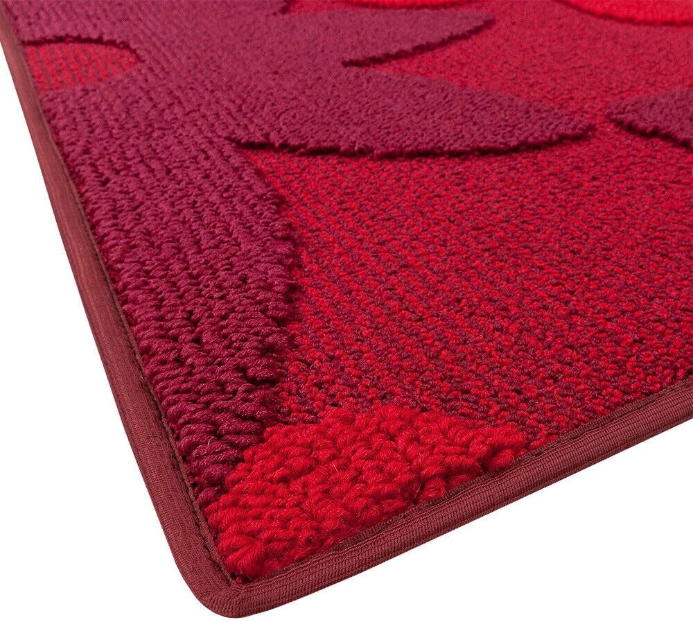 Tappeto Cucina 3D Fiore 57x40 cm Tridimensionale Morbido Moderno Passatoia Antiscivolo Bordeaux
