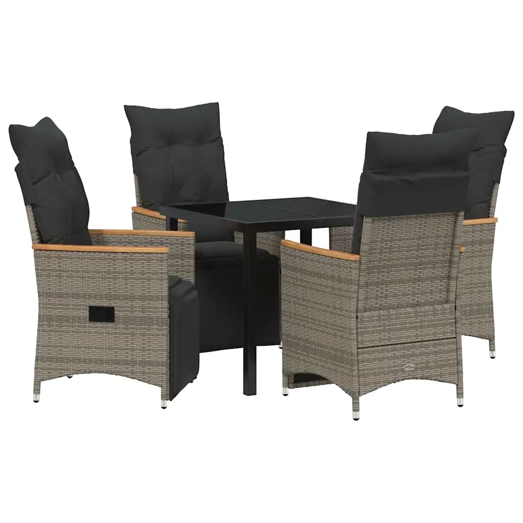 Set da Pranzo per Giardino con cuscino 5 pcs Grigio polyrattan