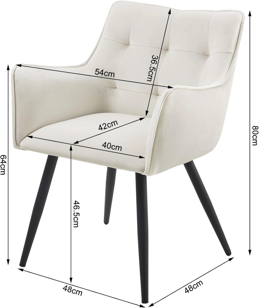 Set di 2 Sedie da Pranzo Moderne, Sedie da Cucina con Schienale e Braccioli, Poltroncine Imbottite con Gambe in Metallo, per Salotto, Ufficio e Cameretta, in Velluto, Crema, BH374cm-2
