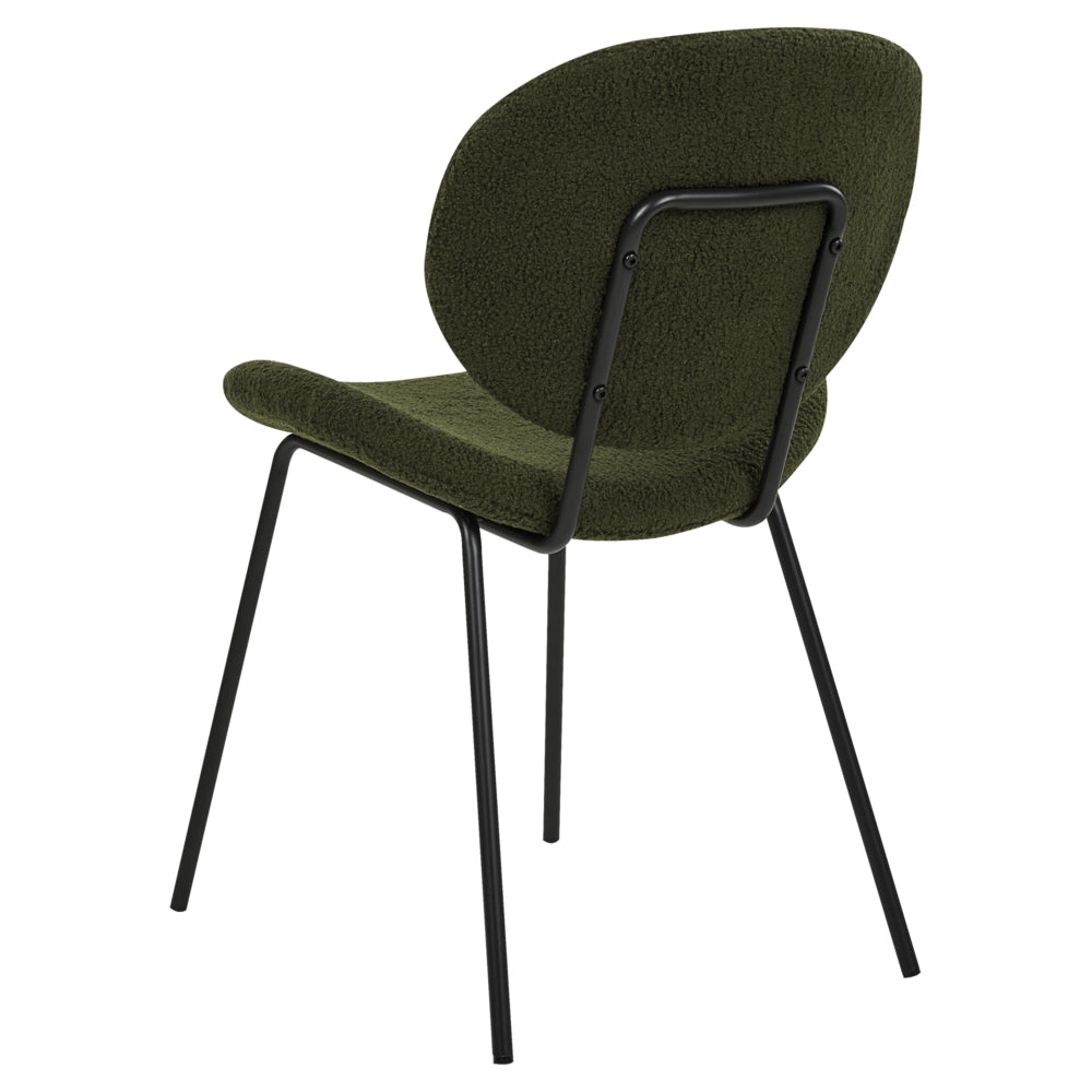 Set di 2 sedie da pranzo Verde Scuro con gambe senza braccioli Bouclè PU Gambe in ferro nero Design contemporaneo e retrò Sedute per la sala da pranzo