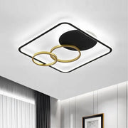 Trade Shop - Plafoniera Led 55w Quadrato Con Cerchi Nero Oro Lampada Soffitto Luce 6500k 70906 -
