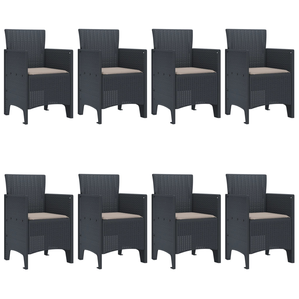 Set da Pranzo Giardino 9 Pezzi con Cuscini Antracite Polyrattan