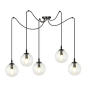 Lampada a sospensione Gigi 5 luci in acciaio nero e vetro trasparente
