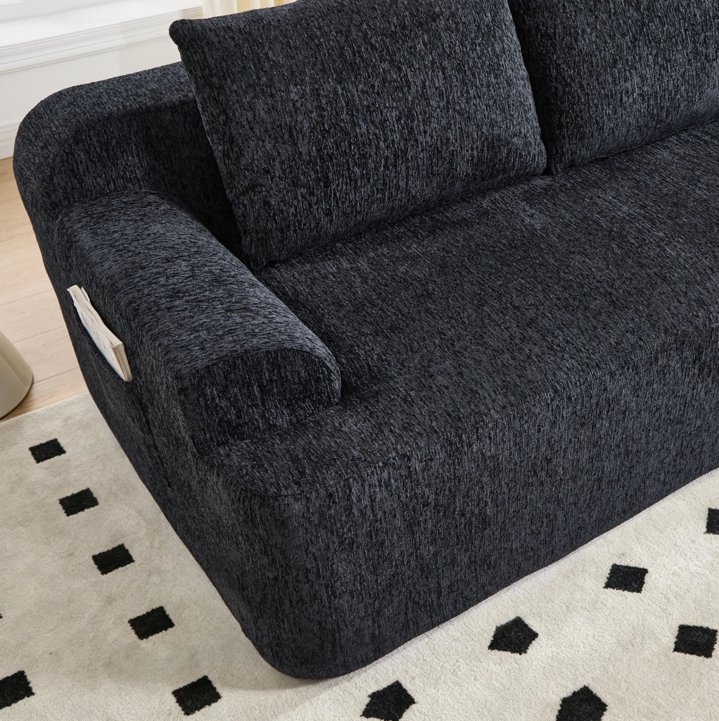 Divano letto modulare in tessuto nero con molle elicoidali, comfort elevato e cuscini sfoderabili