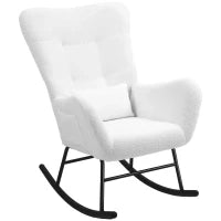 Sedia a Dondolo, Rivestimento in Peluche, Cuscino Lombare, Antiscivolo, fino a 120 kg, Bianco