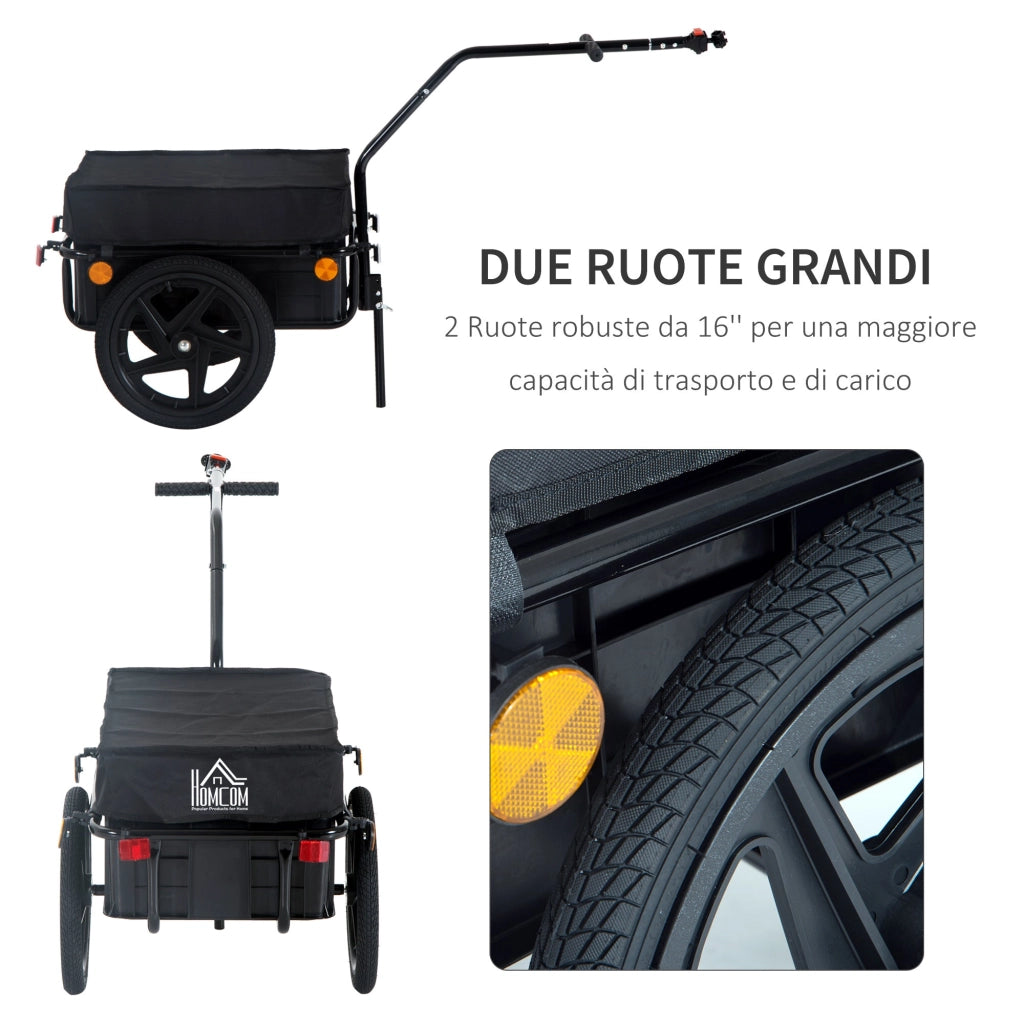 Rimorchio Carrello per Bicicletta Porta Oggetti in Acciaio 144x59x80 cm