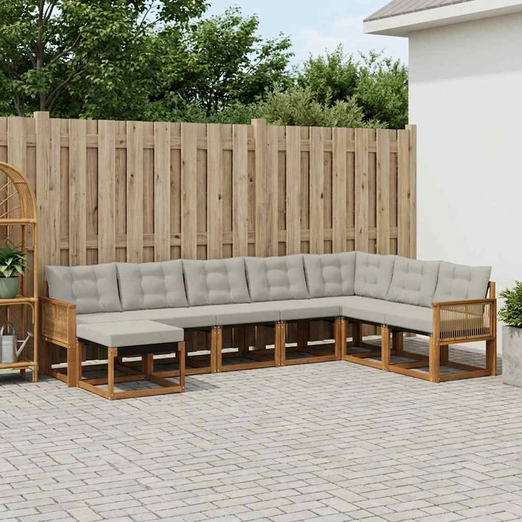 Set di divani da esterno 8 pz Naturale e Grigio Chiaro 3382147