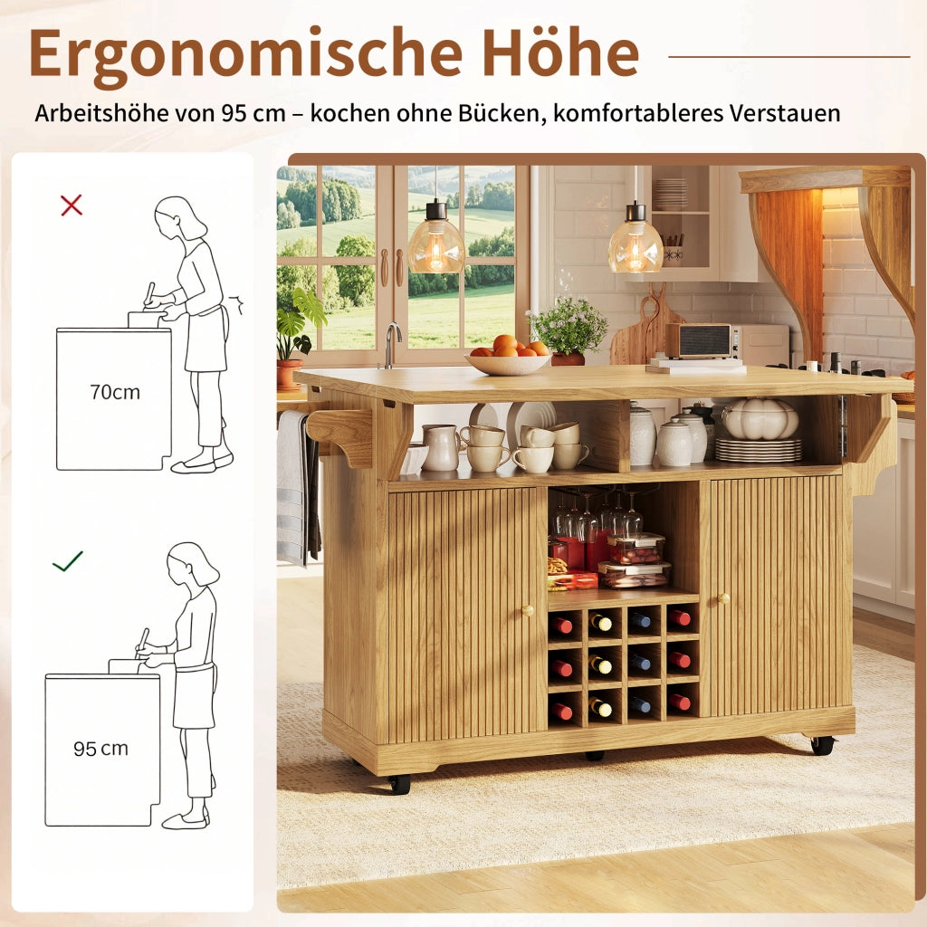 CARRELLO DA CUCINA 142,5x80x95 cm MDF Legno Naturale con ruote