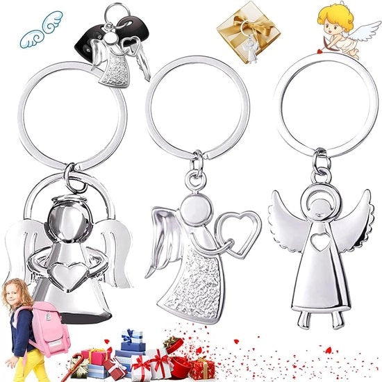 Angelo Protettore per Chiavi - Hanger per Chiavi per Auto - Amuleto Argento Lucente - Talismano per Automobilisti - Portafortuna per Bambini.