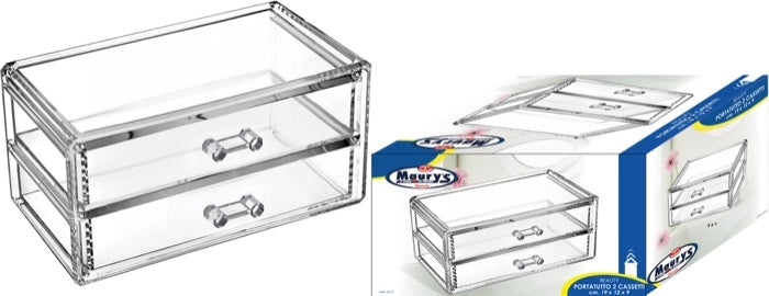 MAURY'S BEAUTY PORTA COSMETICI MULTIUSO CON 2 CASSETTI 19 X 12 X H9 CM