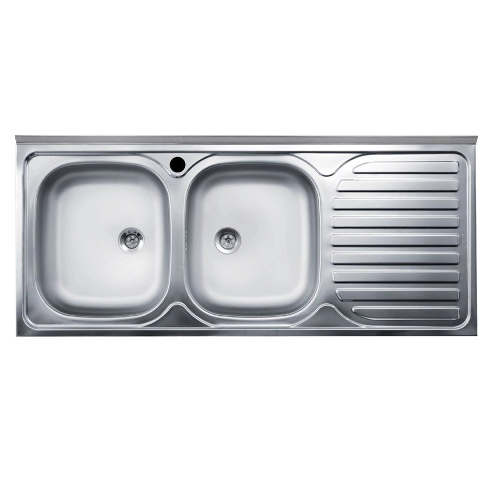 Lavello cucina acciaio appoggio 120x50 cm doppia vasca e gocciolatoio destro SA127DX