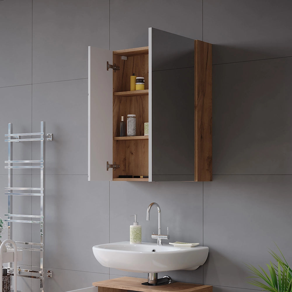 Vicco Mobile a specchio per il bagno Rovere Goldkraft/bianco lucido 60 x 75 cm