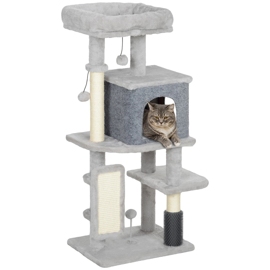 Albero per Gatti con Cuccia e Tiragraffi Sisal 104cm in Truciolato Grigio Chiaro