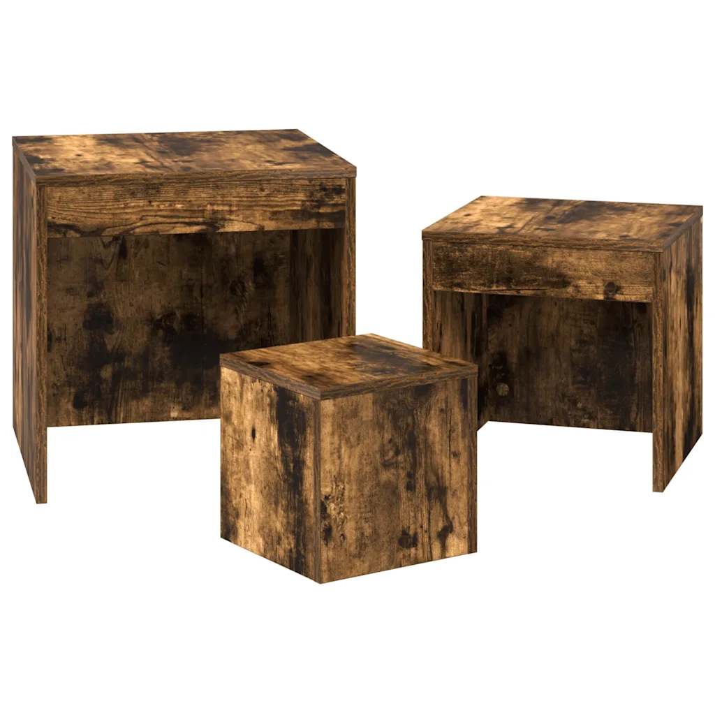 Tavolini Impilabili 3 pz Rovere Fumo in Legno Multistrato 815225
