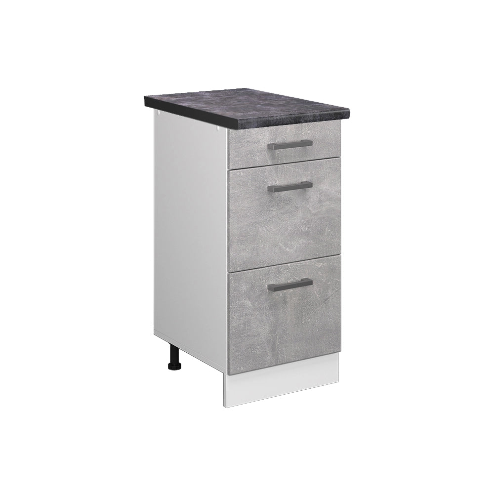 Mobiletto base per cucina R-Line Calcestruzzo/Bianco 40 cm con cassetti, PL Antracite Vicco