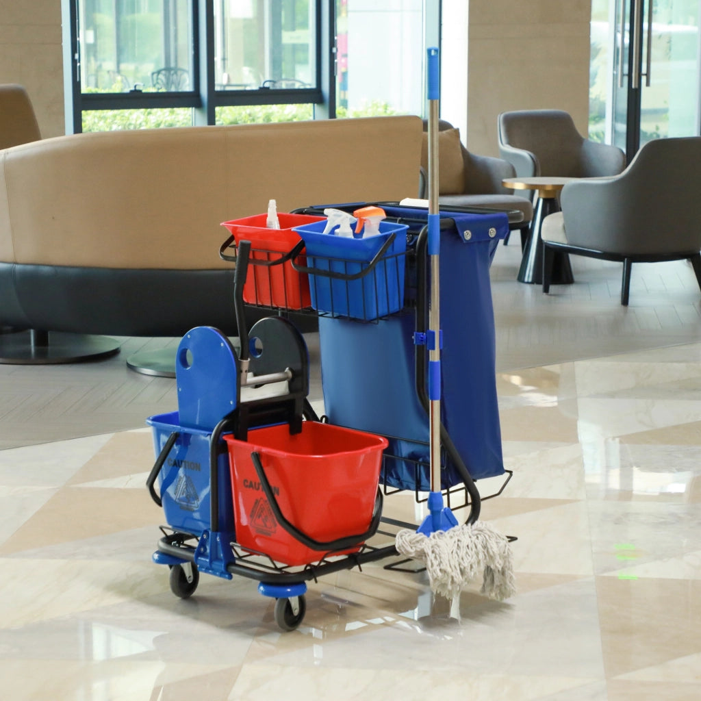 Carrello Pulizie Professionale ¨C Xylo ¨C con Sacco, 4 Secchi e Strizzatore, 93x80x97 cm