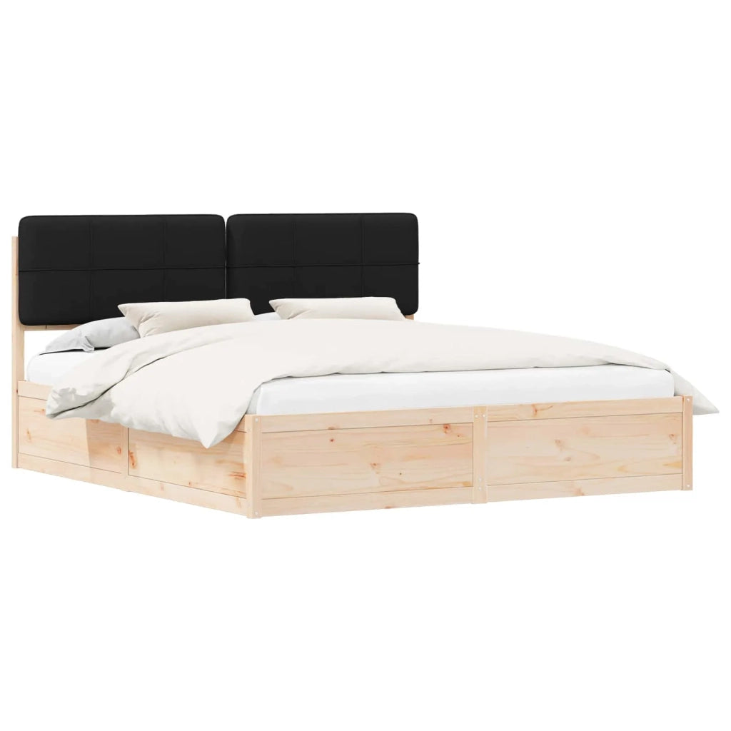 Letto con Testiera Rivestita Nero 200 x 200 cm Pino massello