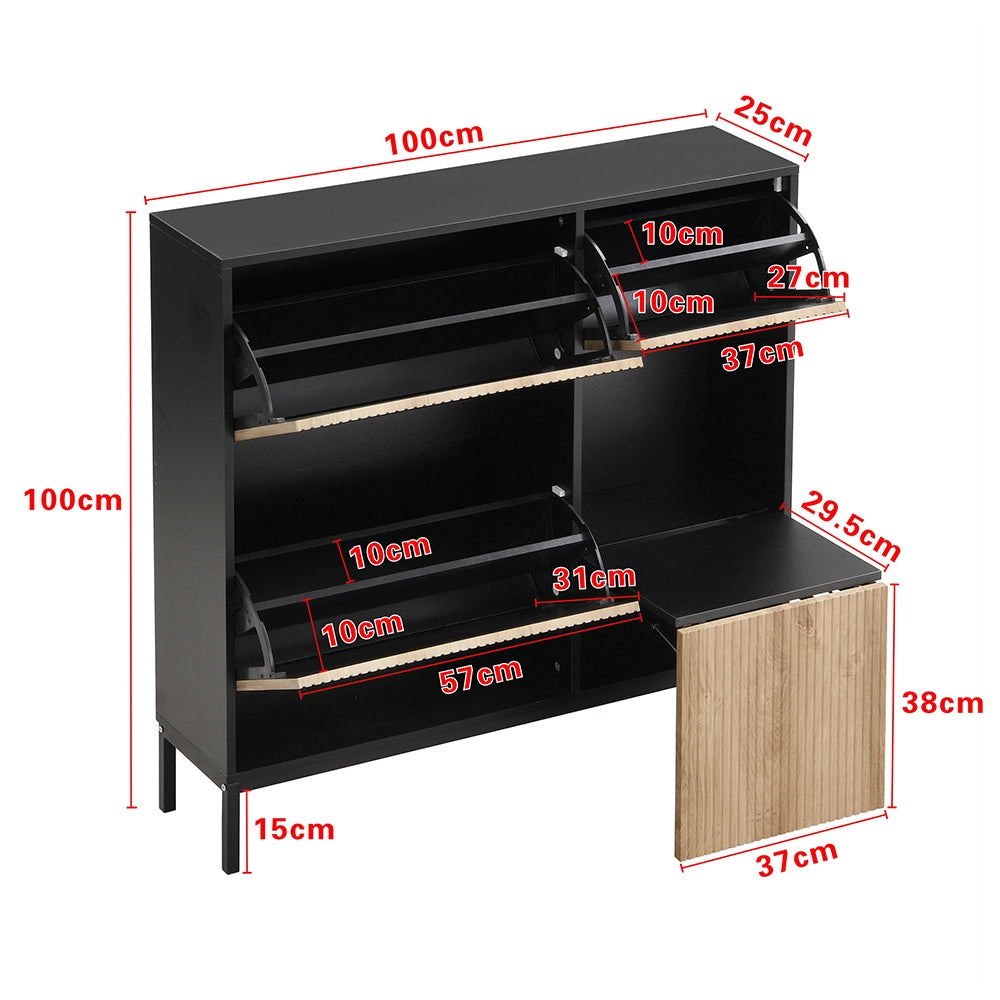 Armoire ?? chaussures avec tabouret - Xylo - 3 portes battantes espace ouvert pour couloir et chambre