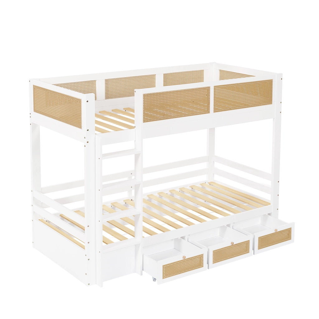 LETTO a castello per bambini 90x200 cm Pino, MDF e compensato Bianco/Naturale