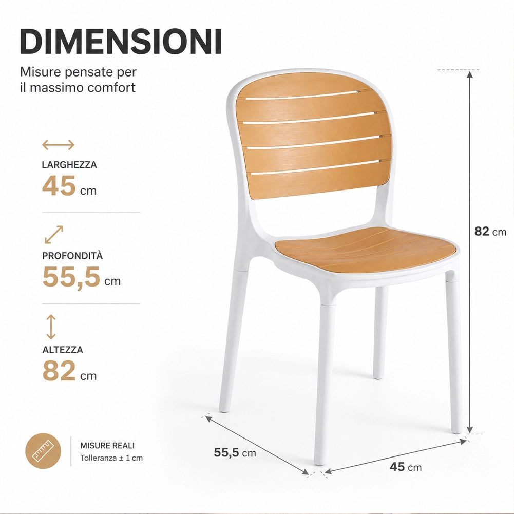 Set 4 Sedie Impilabili in Polipropilene con Schienale Portata 140kg 45x55.5x82cm