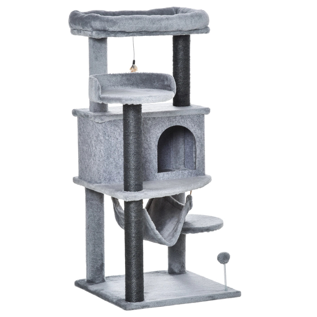 Letto per Gatti con Tiragraffi, Casetta, Amaca ¨C Zephmum ¨C Grigio, Legno, 48x48x107 cm