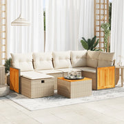 Set Divani da Giardino 7 pz con Cuscini Beige in Polyrattan 3326034